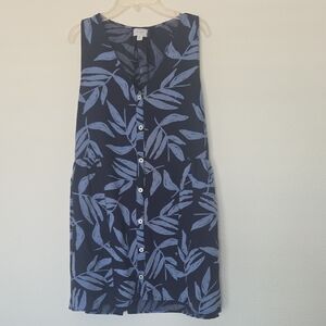Mud Pie Navy Blue Leaf-Print Button Front Mini Dress